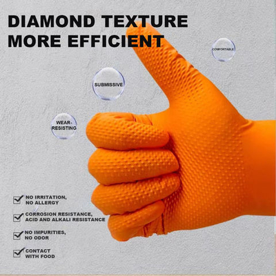 Thicken Orange Synthetic Gloves Anti Slip Industrial Vinyl Nitrile Blend Diamond Texture Gloves