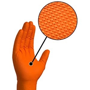 HD Orange Nitrile Disposable Gloves 6 Mil Latex And Powder Free Industrial Food Safe Raised Diamond Texture