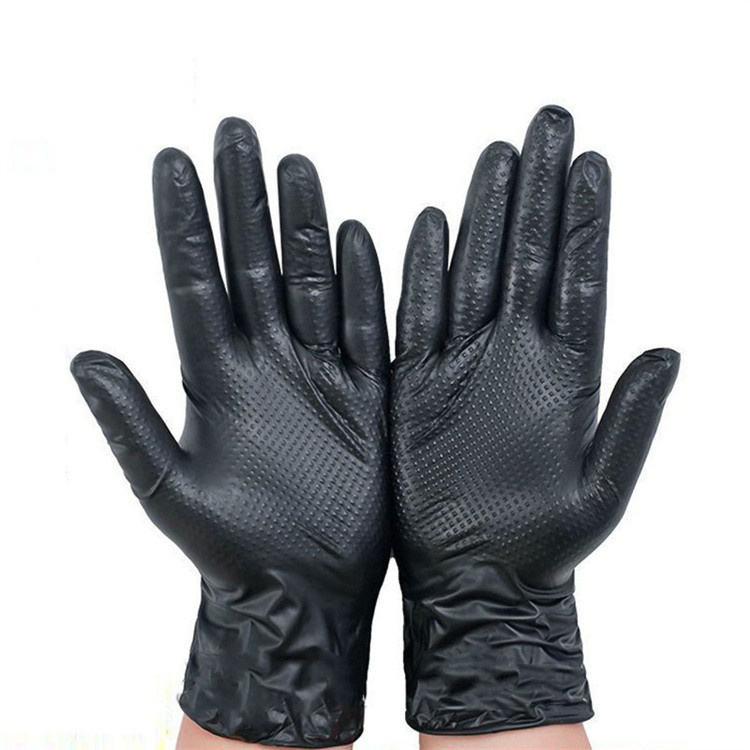 Heavy Duty Orange Textured Nitrile Gloves Diamond Anti Oil Restaurant Engine Repair Nitrile Protective Gloves